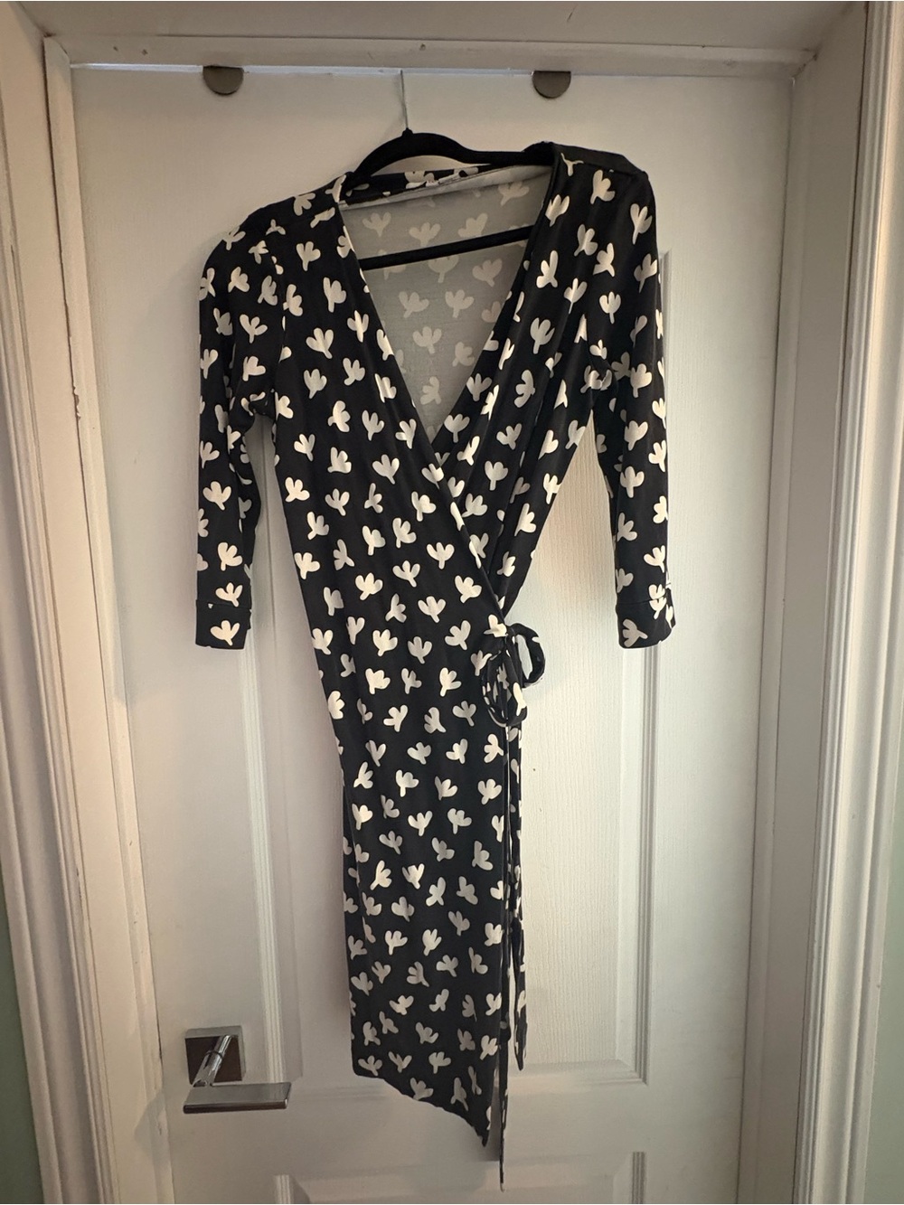 Diane Von Furstenberg Black Wrap Dress with White floral Print